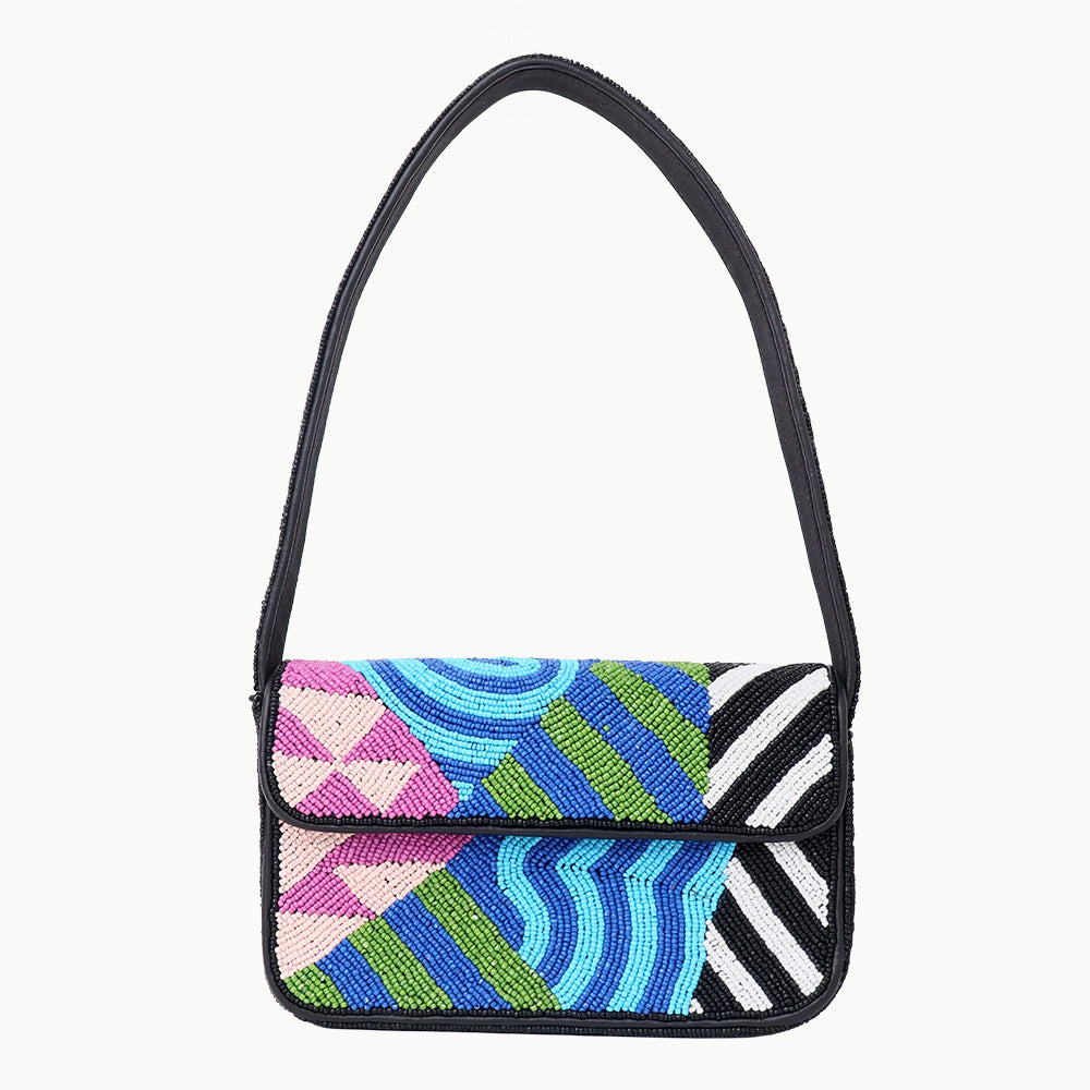 Luxury Handmade Colorful Beaded Shoulder Bag – Geometric Abstract Pattern Purse