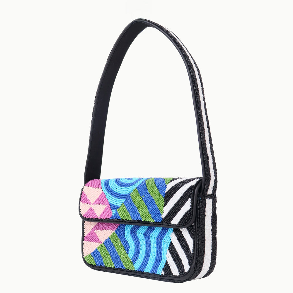 Luxury Handmade Colorful Beaded Shoulder Bag – Geometric Abstract Pattern Purse