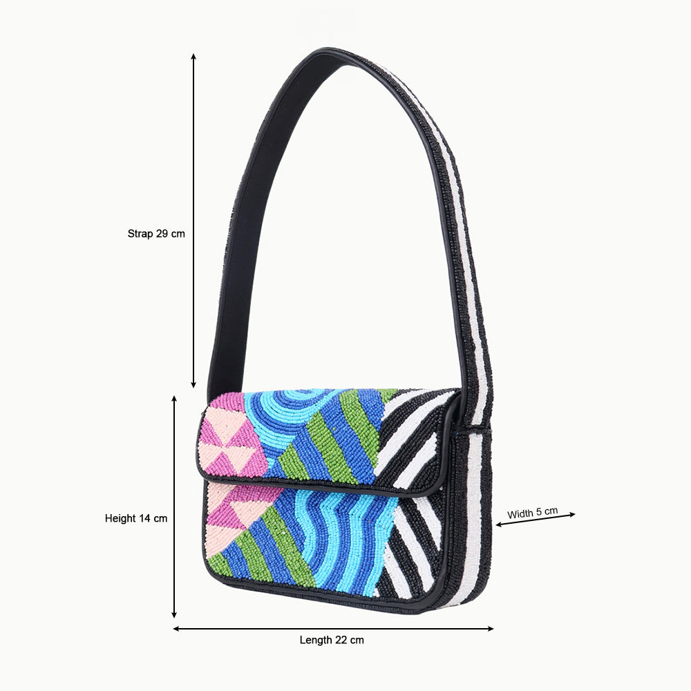 Luxury Handmade Colorful Beaded Shoulder Bag – Geometric Abstract Pattern Purse