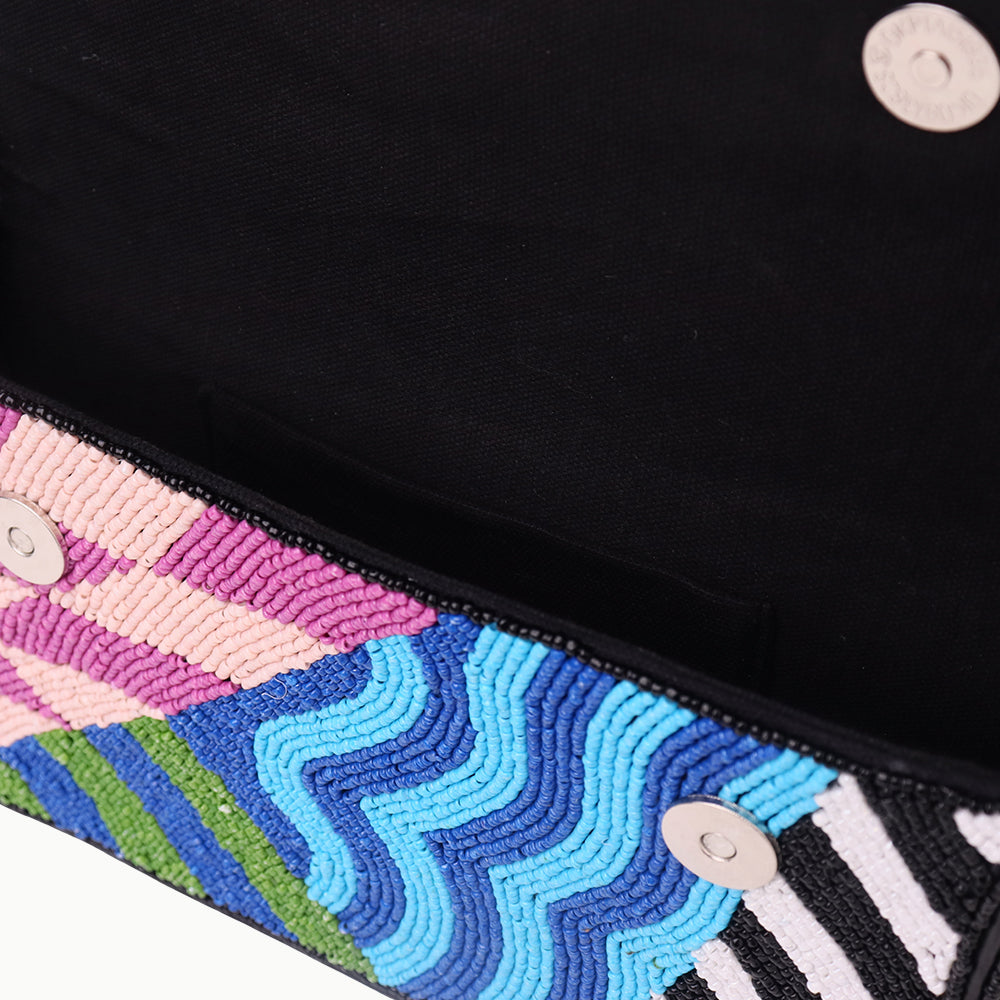 Luxury Handmade Colorful Beaded Shoulder Bag – Geometric Abstract Pattern Purse