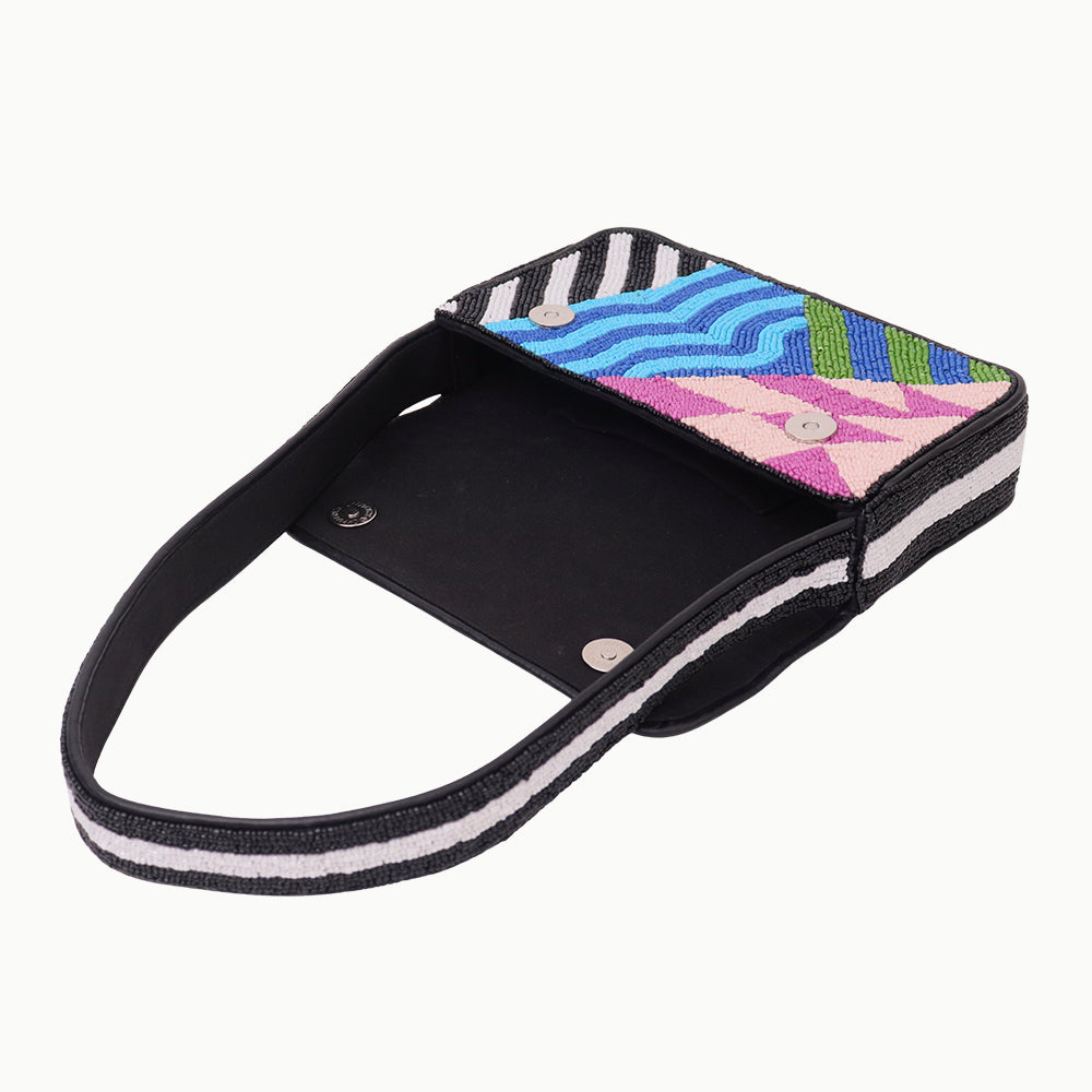 Luxury Handmade Colorful Beaded Shoulder Bag – Geometric Abstract Pattern Purse