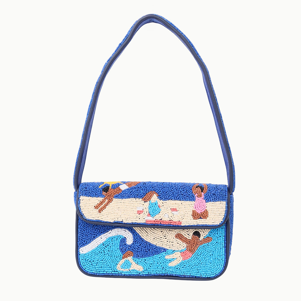 Luxury Handmade Beaded Shoulder Bag – Beach Scene Summer Pattern Purse