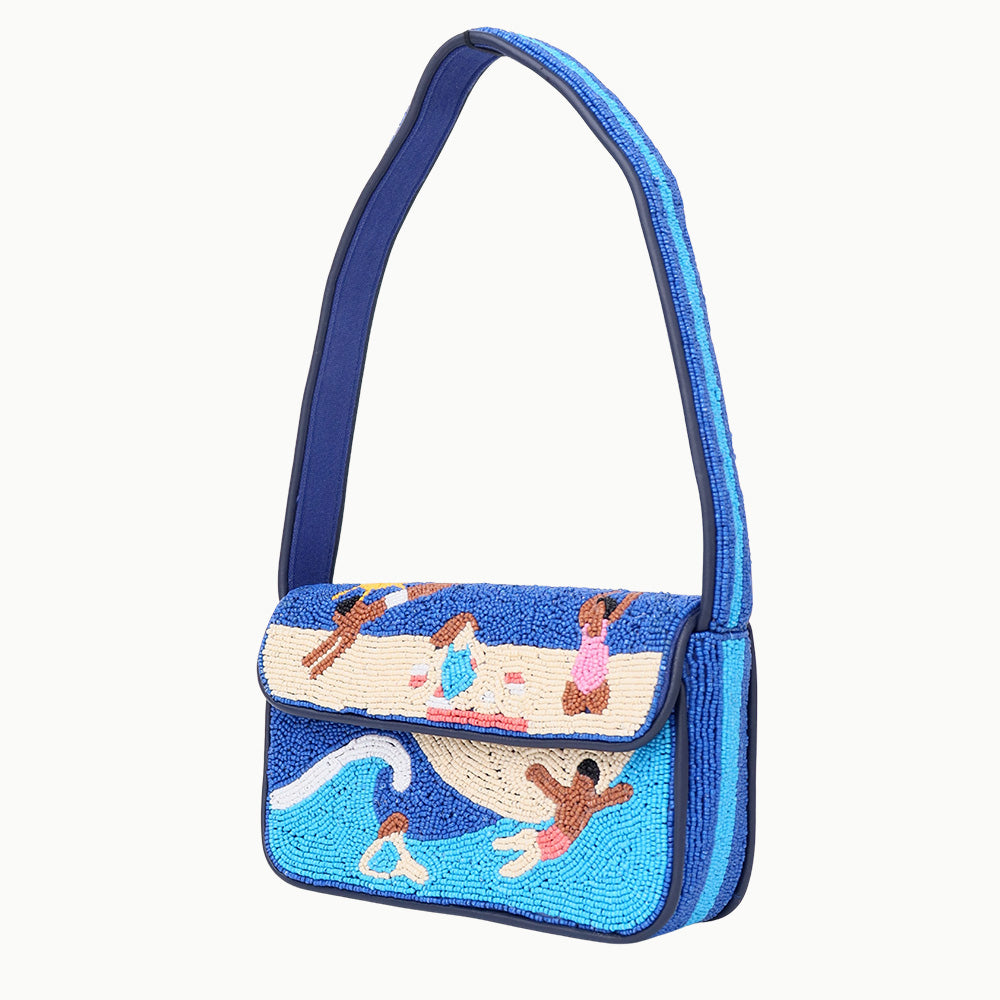 Luxury Handmade Beaded Shoulder Bag – Beach Scene Summer Pattern Purse