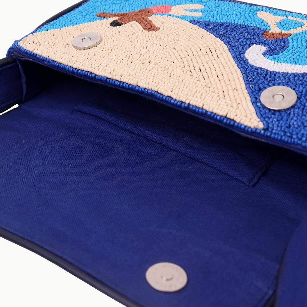 Luxury Handmade Beaded Shoulder Bag – Beach Scene Summer Pattern Purse