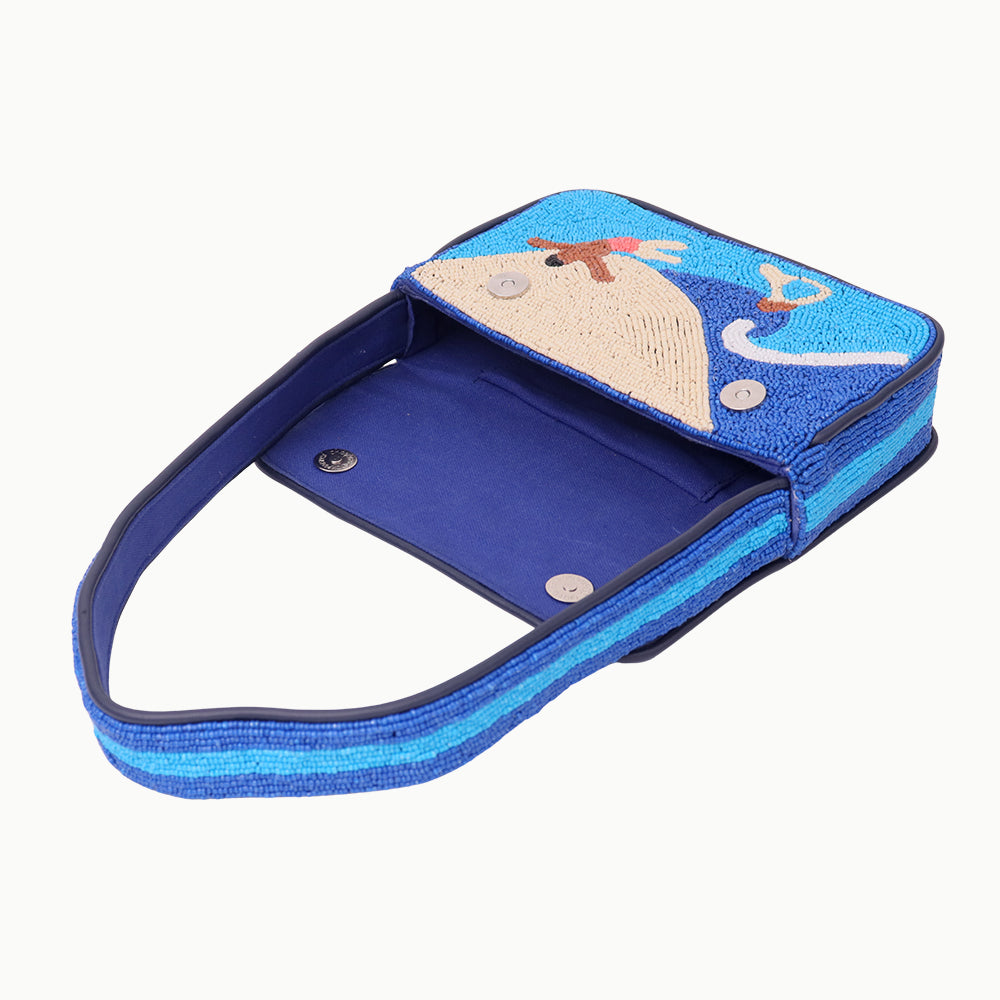 Luxury Handmade Beaded Shoulder Bag – Beach Scene Summer Pattern Purse