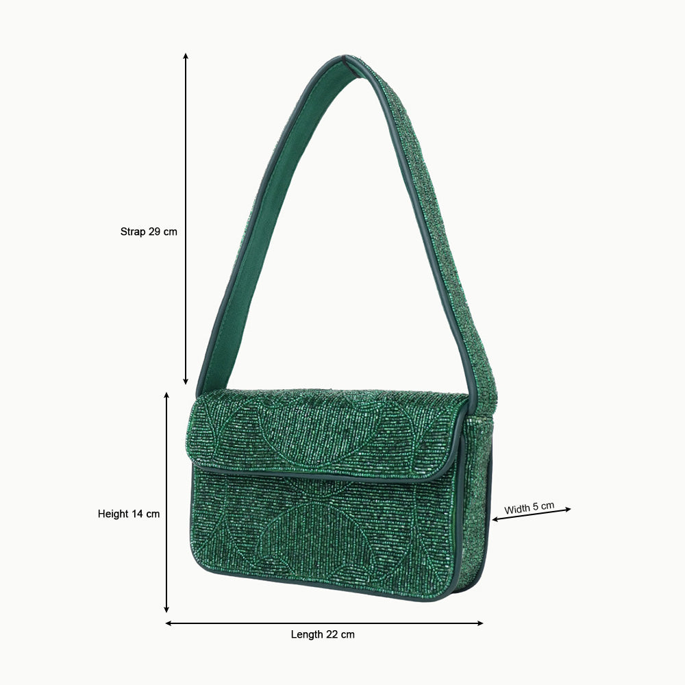 Luxury Handmade Beaded Shoulder Bag – Green Geometric Pattern Purse