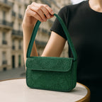 Luxury Handmade Beaded Shoulder Bag – Green Geometric Pattern Purse