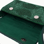 Luxury Handmade Beaded Shoulder Bag – Green Geometric Pattern Purse