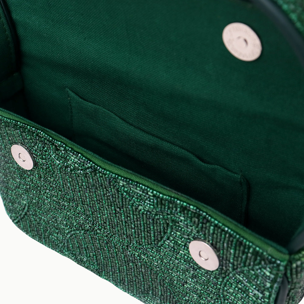 Luxury Handmade Beaded Shoulder Bag – Green Geometric Pattern Purse