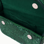 Luxury Handmade Beaded Shoulder Bag – Green Geometric Pattern Purse