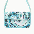 Luxury Handmade Beaded Shoulder Bag – Blue Abstract Pattern with Sequins