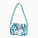 Luxury Handmade Beaded Shoulder Bag – Blue Abstract Pattern with Sequins