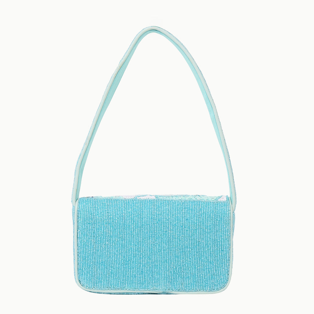 Luxury Handmade Beaded Shoulder Bag – Blue Abstract Pattern with Sequins