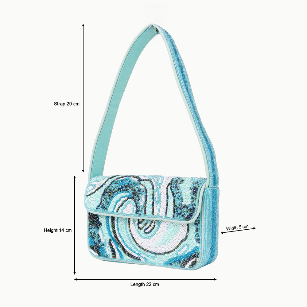 Luxury Handmade Beaded Shoulder Bag – Blue Abstract Pattern with Sequins
