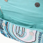 Luxury Handmade Beaded Shoulder Bag – Blue Abstract Pattern with Sequins