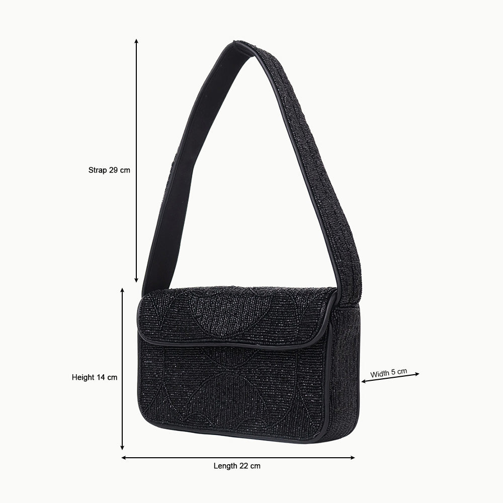 Luxury Handmade Beaded Shoulder Bag – Black Geometric Pattern