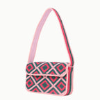 Luxury Handmade Colorful Beaded Shoulder Bag – Pink & Green Diamond Geometric Pattern Purse