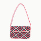 Luxury Handmade Colorful Beaded Shoulder Bag – Pink & Green Diamond Geometric Pattern Purse