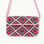 Luxury Handmade Colorful Beaded Shoulder Bag – Pink & Green Diamond Geometric Pattern Purse
