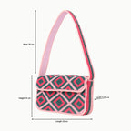 Luxury Handmade Colorful Beaded Shoulder Bag – Pink & Green Diamond Geometric Pattern Purse