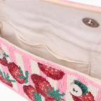 Luxury Colorful Beaded Shoulder Bag – Pink Strawberry Design Handcrafted Evening Purse