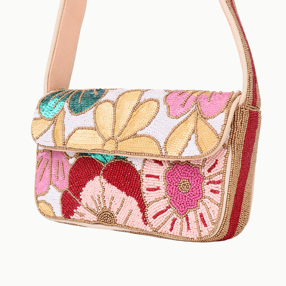 Luxury Colorful Floral Beaded Handbag – Designer Women’s Shoulder Bag