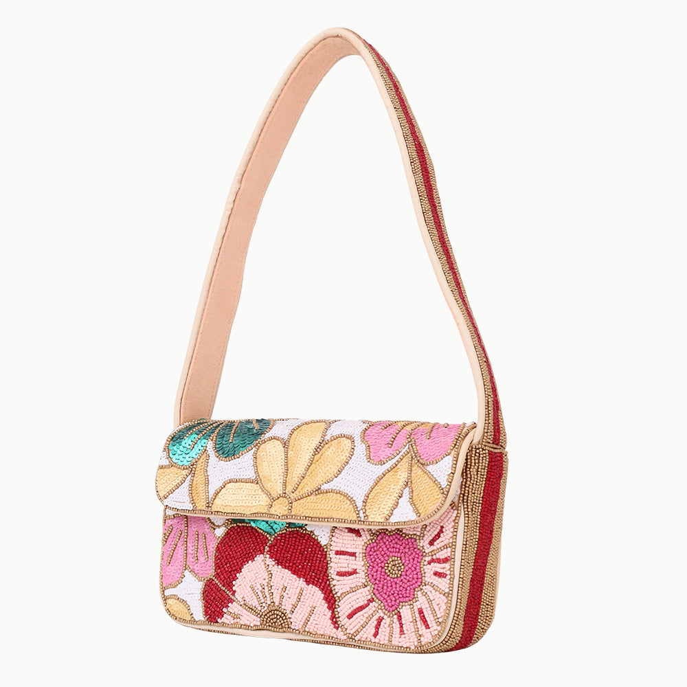 Luxury Colorful Floral Beaded Handbag – Designer Women’s Shoulder Bag