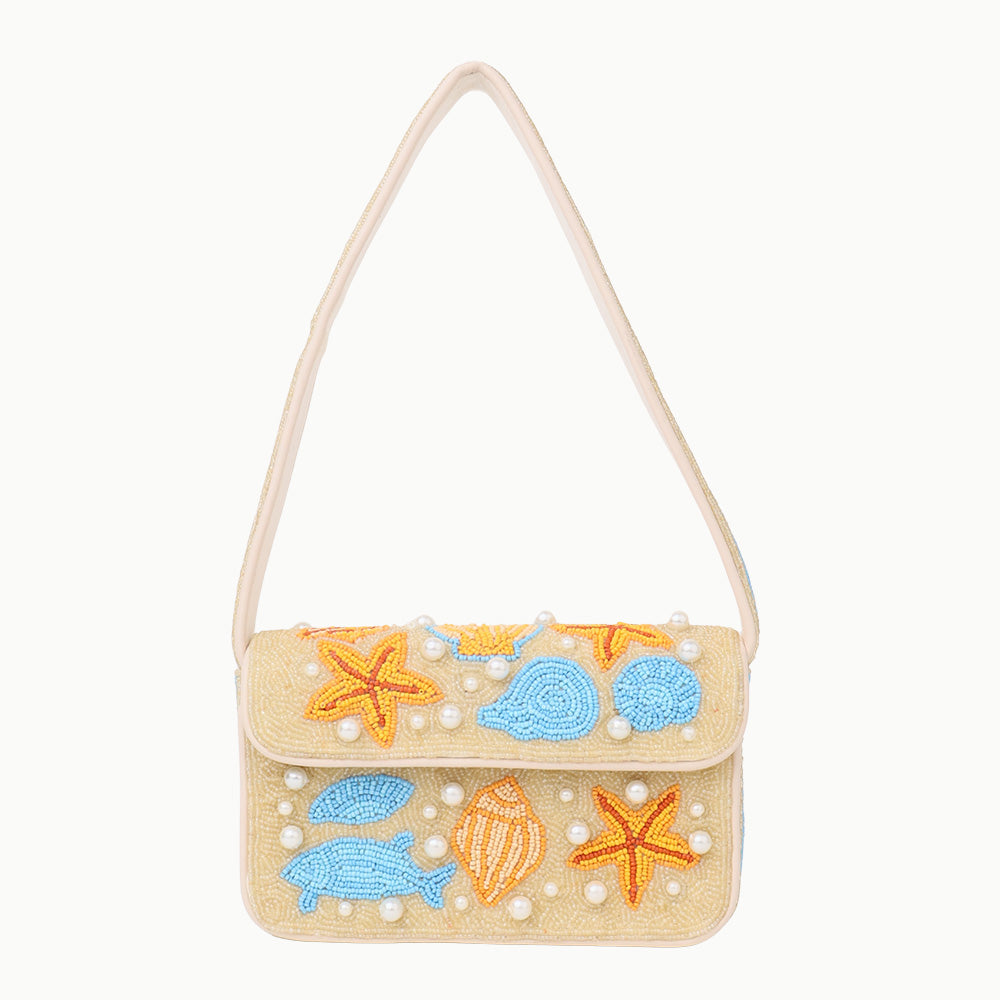 Luxury Colorful Beaded Shoulder Bag with Seashell & Starfish Design