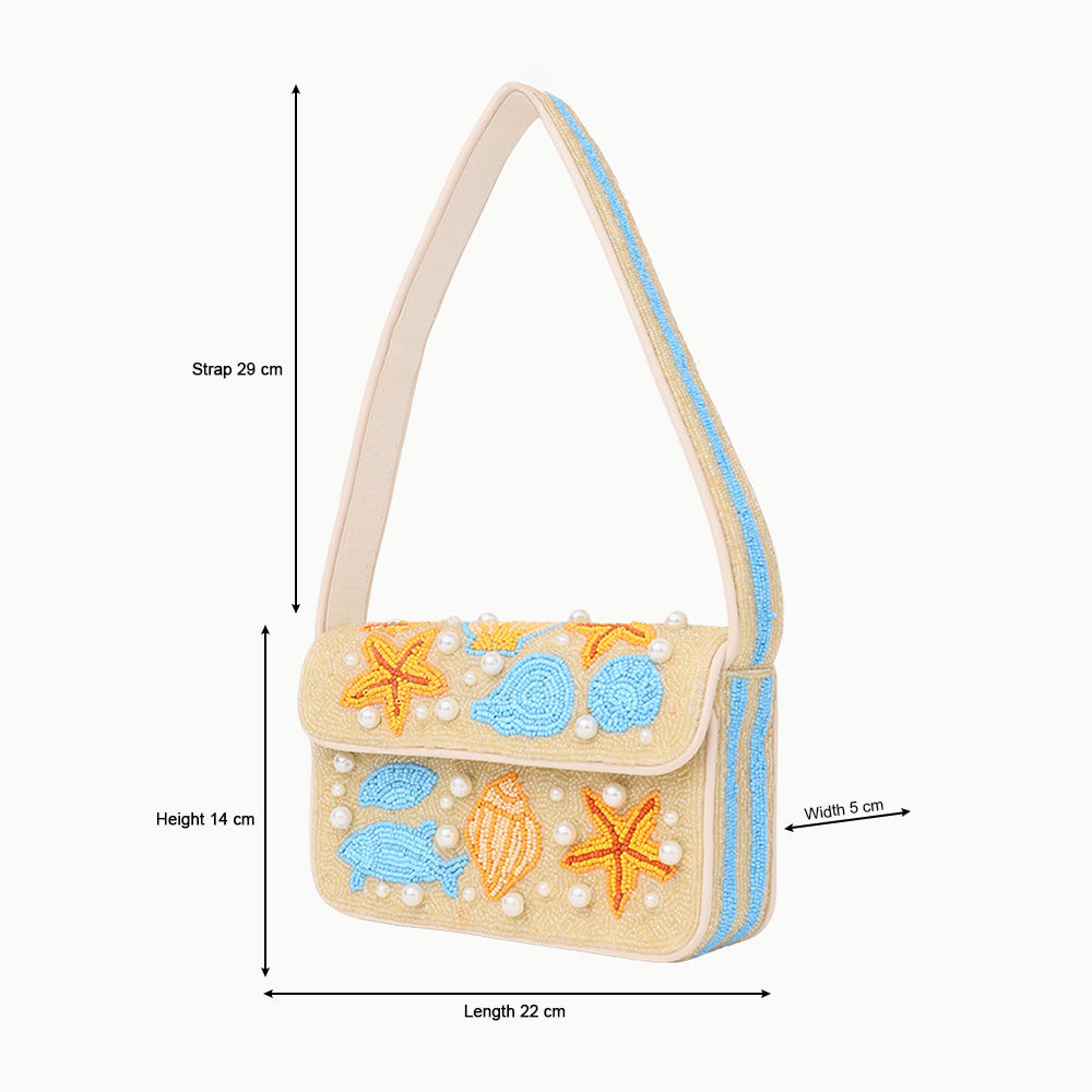 Luxury Colorful Beaded Shoulder Bag with Seashell & Starfish Design