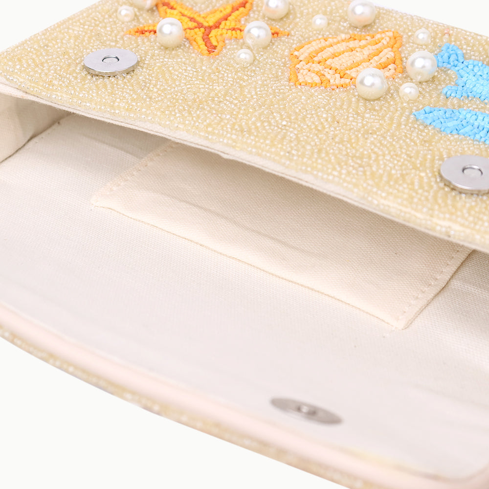 Luxury Colorful Beaded Shoulder Bag with Seashell & Starfish Design