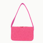 Luxury Handmade Beaded Shoulder Bag – Hot Pink with Red Floral Design