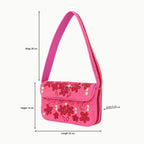 Luxury Handmade Beaded Shoulder Bag – Hot Pink with Red Floral Design