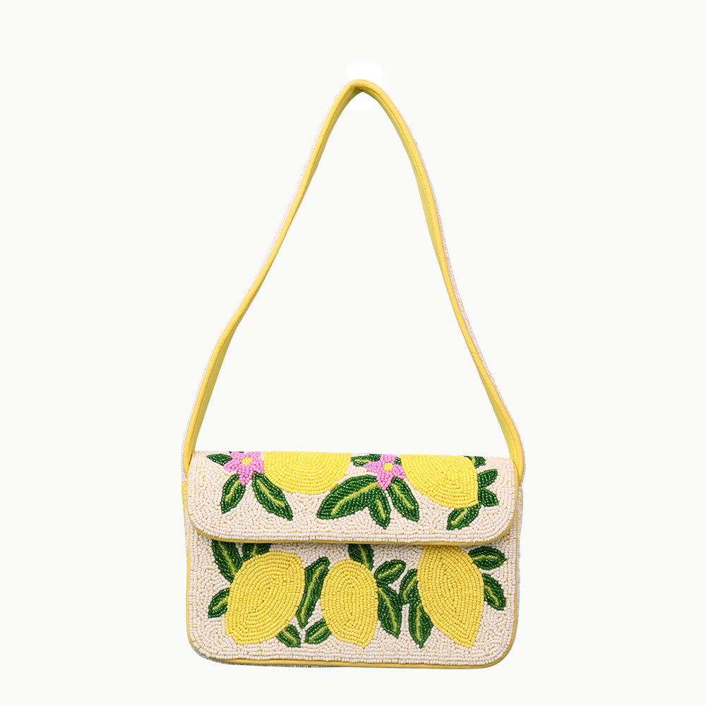 Handmade Beaded Shoulder Bag – Lemon Fruit Design, Summer Tote Purse for Women