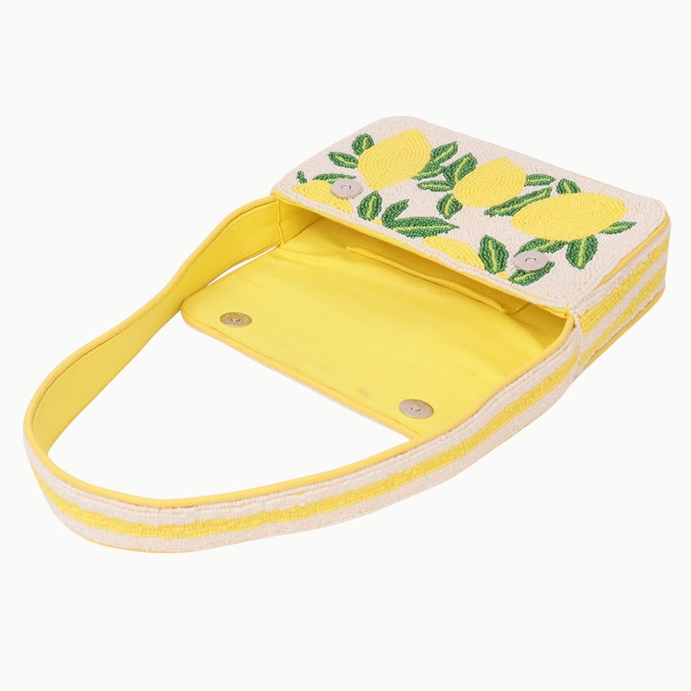 Handmade Beaded Shoulder Bag – Lemon Fruit Design, Summer Tote Purse for Women