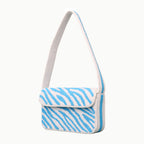 Luxury Handmade Beaded Shoulder Bag – Blue & White Zebra Pattern Designer Purse for Women