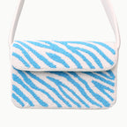 Luxury Handmade Beaded Shoulder Bag – Blue & White Zebra Pattern Designer Purse for Women