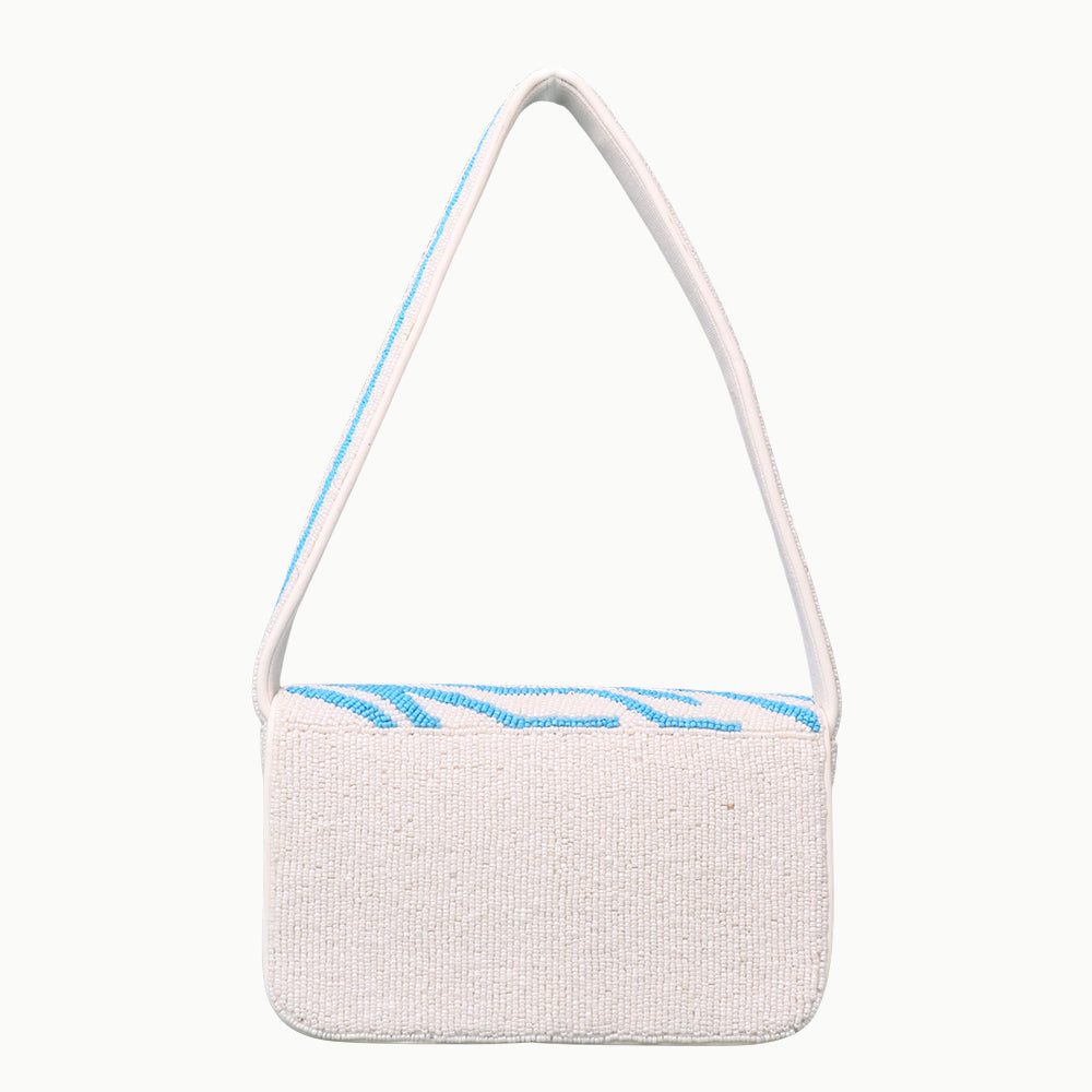 Luxury Handmade Beaded Shoulder Bag – Blue & White Zebra Pattern Designer Purse for Women