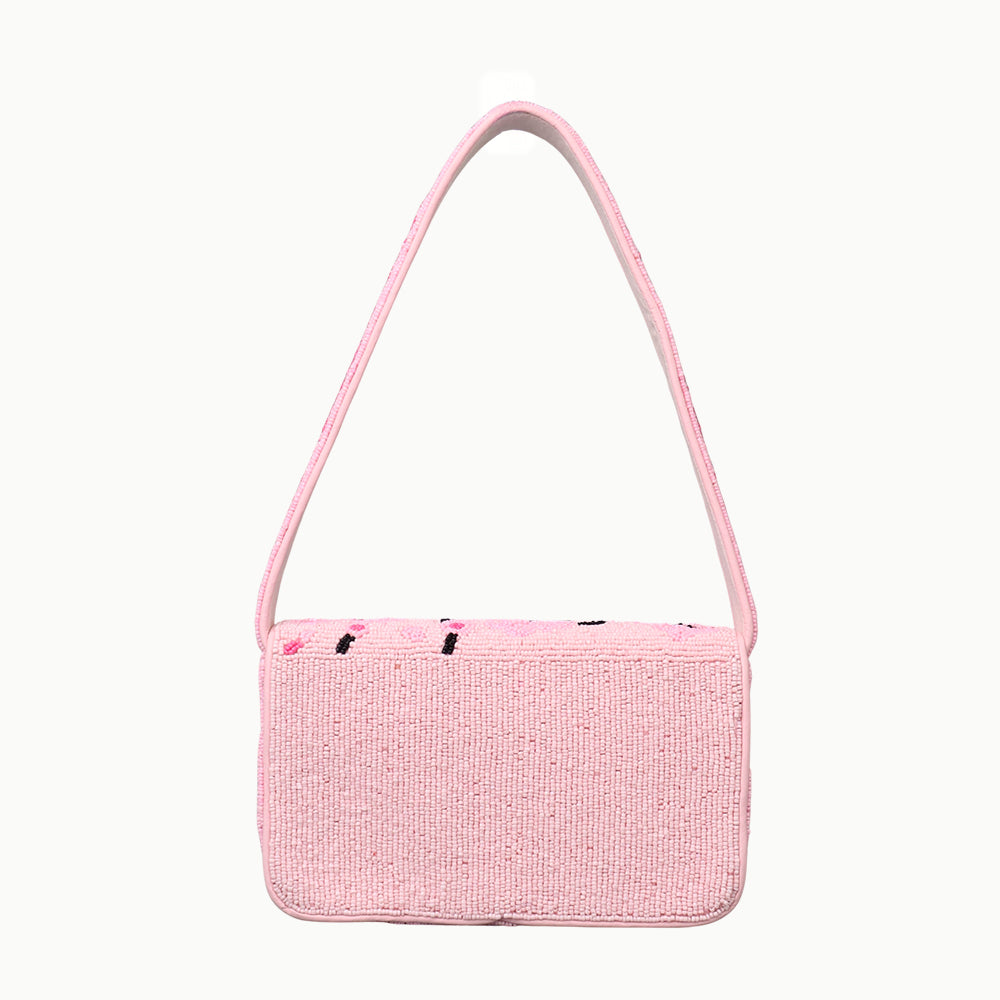 Handmade Pink Beaded Shoulder Bag with Floral Embroidery – Stylish Women’s Purse