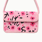 Handmade Pink Beaded Shoulder Bag with Floral Embroidery – Stylish Women’s Purse