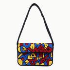 Handmade Beaded Shoulder Bag – Multicolor Geometric Pattern | Black Strap Women’s Handbag
