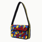Handmade Beaded Shoulder Bag – Multicolor Geometric Pattern | Black Strap Women’s Handbag
