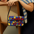 Handmade Beaded Shoulder Bag – Multicolor Geometric Pattern | Black Strap Women’s Handbag