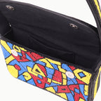 Handmade Beaded Shoulder Bag – Multicolor Geometric Pattern | Black Strap Women’s Handbag